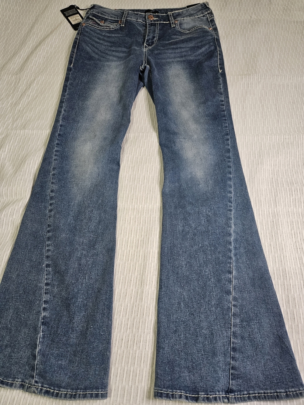 True Religion Women's Blue Flared Wide Leg Jeans